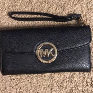 Black Leather Michael Kors Wallet with Strap.
